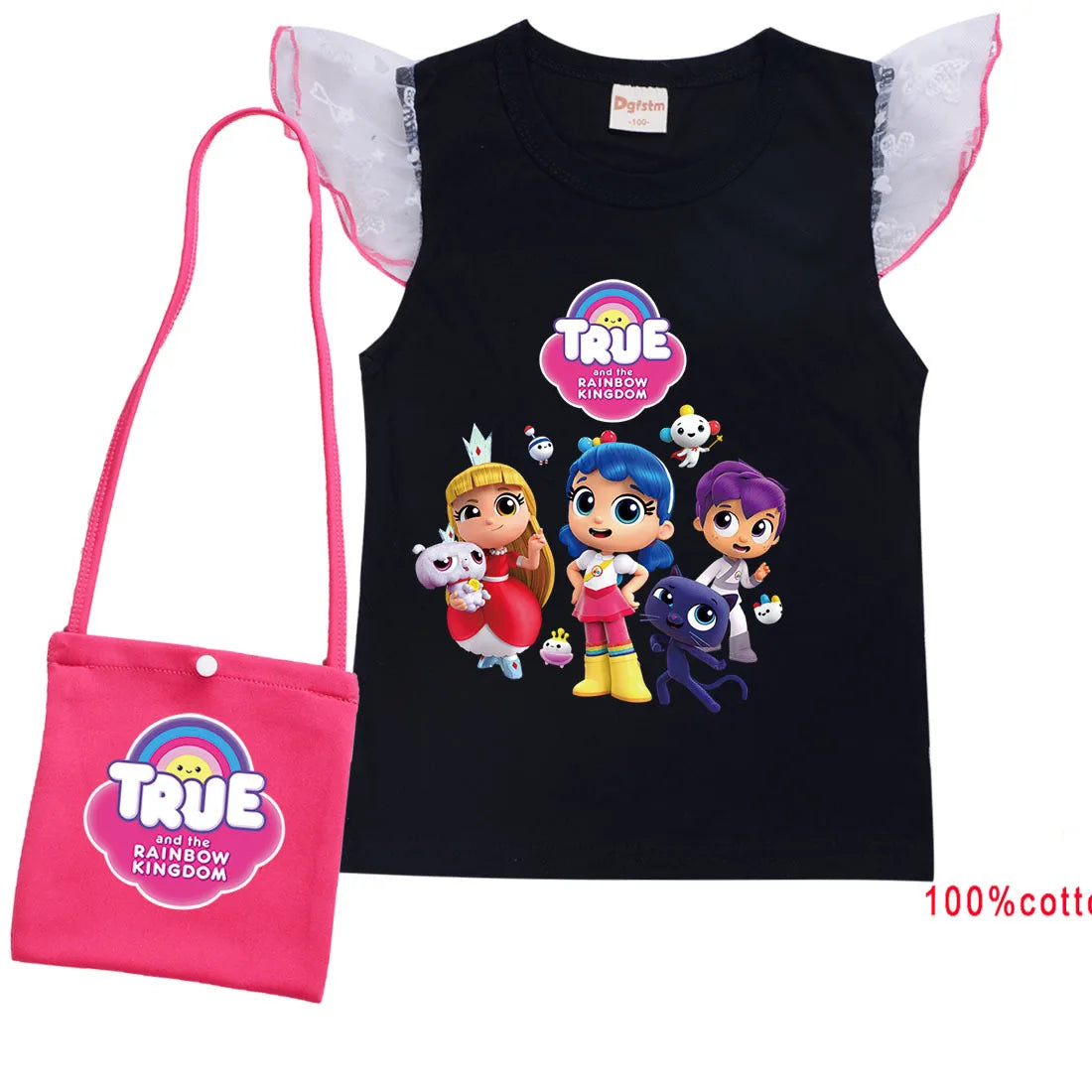 Cue Cartoon True and The Rainbow Kingdom T Shirt with Bag Kids Summer Clothes Baby Girls Lovely Tees Teen Boys Youth T-Shirt Top