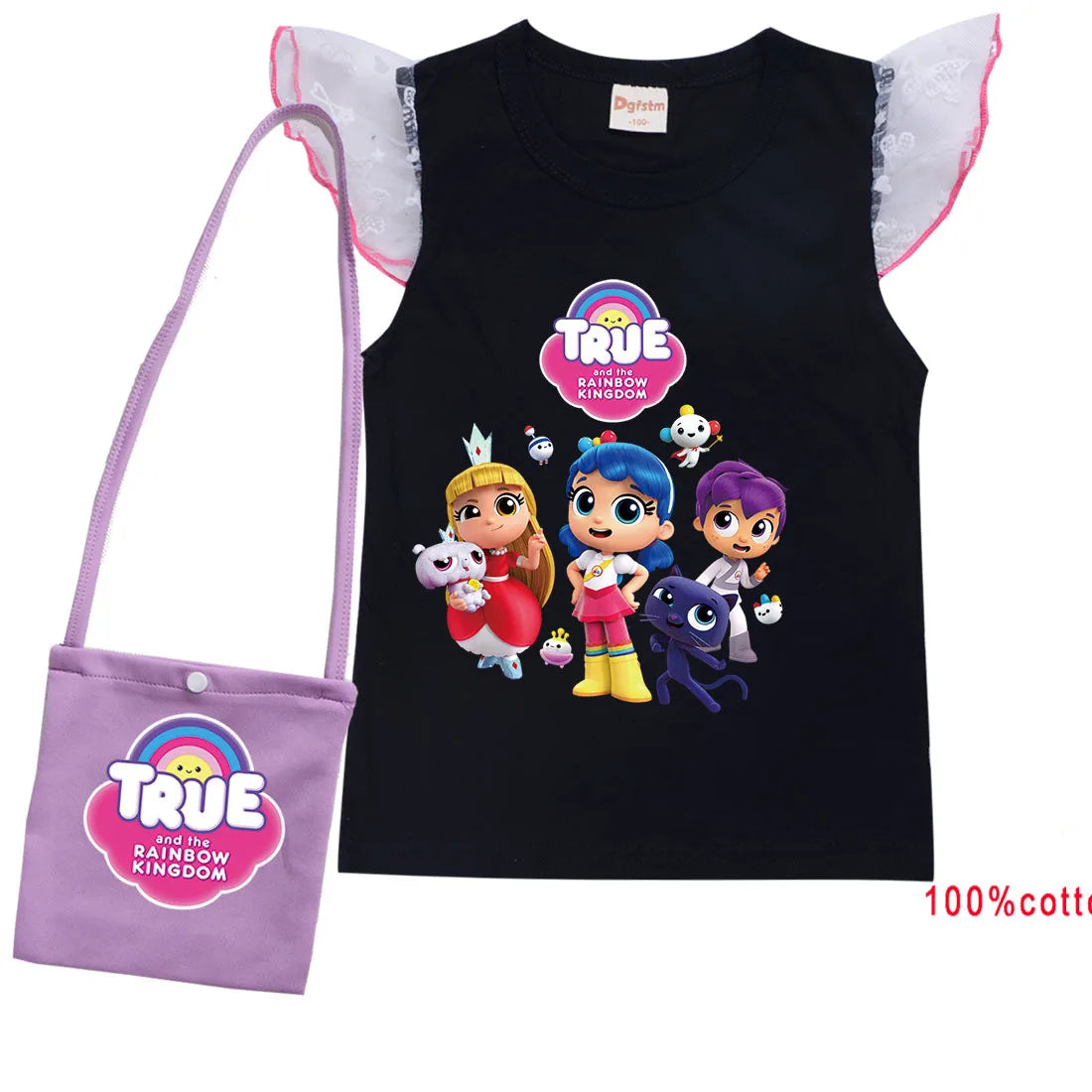 Cue Cartoon True and The Rainbow Kingdom T Shirt with Bag Kids Summer Clothes Baby Girls Lovely Tees Teen Boys Youth T-Shirt Top