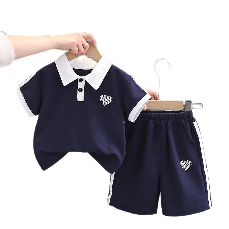 2025 Summer Children Boys 2PCS Clothes Set Cotton Love Little Boy Polo Shirts Suits Loose Casual Shorts Infant Baby Boys Outfits