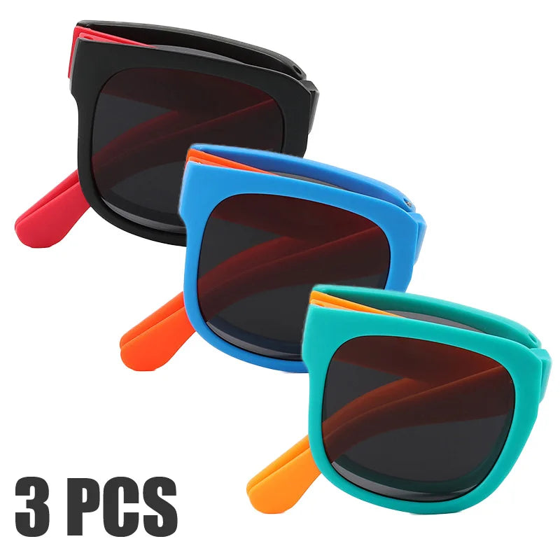 3PCS Foldable Sunglasses for Kids Boys Girls Outdoor Travel Goggle Shades Eyewear Square Frame UV400 Sun Glasses for Children