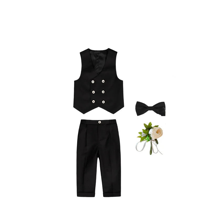 2025 Kids Sping Summer Evening Party Vest Dress Boys Formal Violin Piano Performance Suit Children Photograph Wedding Costume