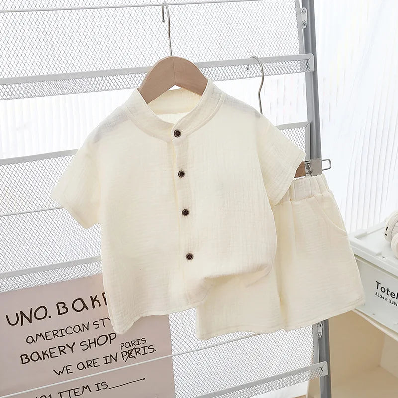 1Set Summer Boys Girls Clothing Sets Solid Pure Cotton T-shirts+Elasctic Shorts Kids Clothes Children Casual Clothing Sets