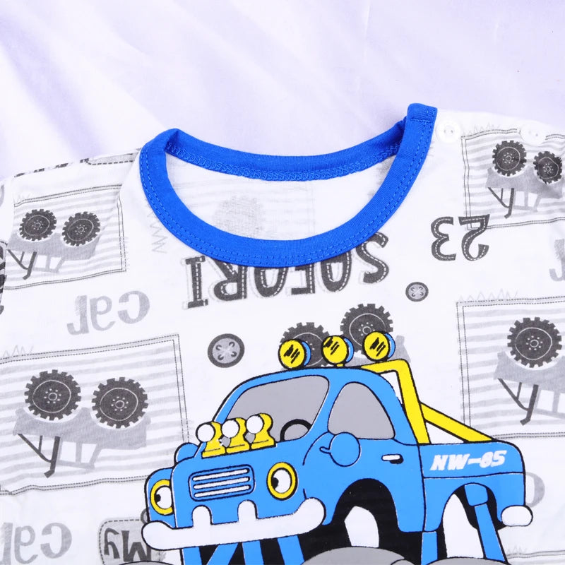 Summer Boys' Short Sleeved Suit Cartoon Car Printing Cotton Short Sleeved Top +Shorts 2pcs Set Children Boy Kids Pyjamas Suit