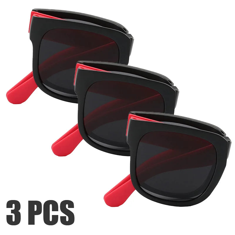 3PCS Foldable Sunglasses for Kids Boys Girls Outdoor Travel Goggle Shades Eyewear Square Frame UV400 Sun Glasses for Children