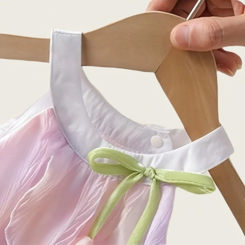 Adorable Baby Girls' Tulip Decor Inspired Iridescent Halter Sling Princess Romper Dress Soft and Soft for 0 - 2 Y girls dress