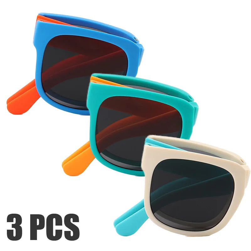 3PCS Foldable Sunglasses for Kids Boys Girls Outdoor Travel Goggle Shades Eyewear Square Frame UV400 Sun Glasses for Children