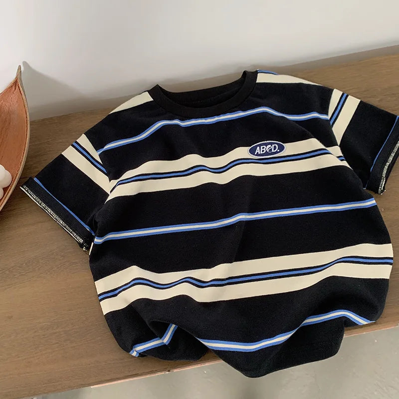 2-10 Years Children's Striped T-shirts Boys Girls Kids Summer New Tees Cotton Loose T Shirt Casual Kids Tops Children Clothes