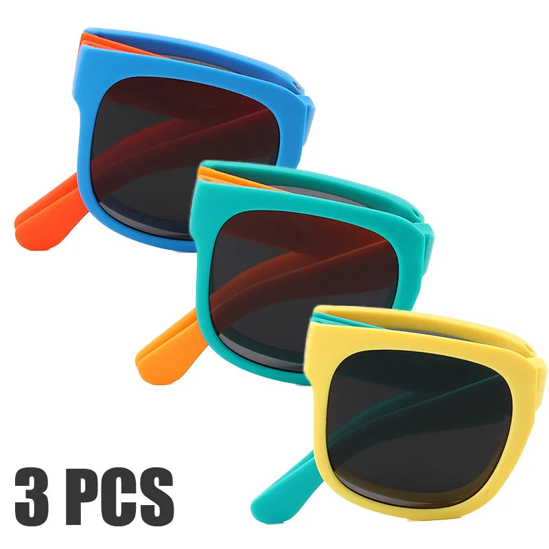 3PCS Foldable Sunglasses for Kids Boys Girls Outdoor Travel Goggle Shades Eyewear Square Frame UV400 Sun Glasses for Children