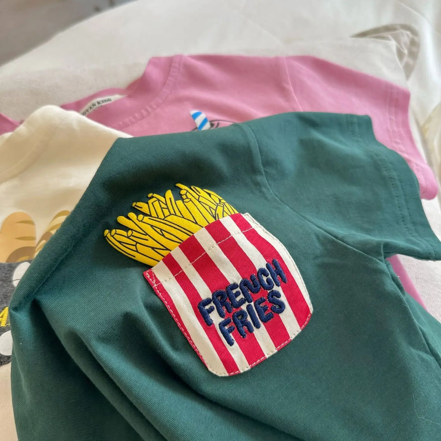 Children's Short Sleeve 2023 Summer New Boys and Girls Cartoon Pocket Short Sleeved T-shirt Baby Cute T-shirt Fashion