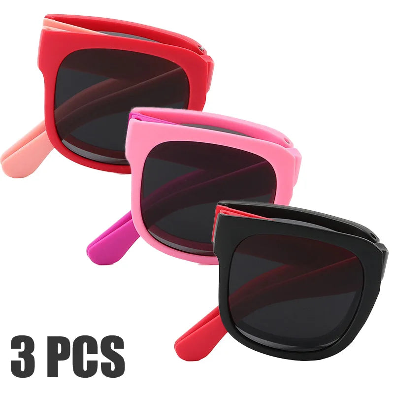 3PCS Foldable Sunglasses for Kids Boys Girls Outdoor Travel Goggle Shades Eyewear Square Frame UV400 Sun Glasses for Children