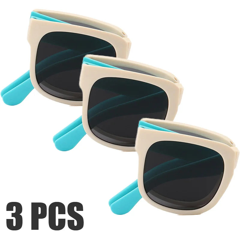 3PCS Foldable Sunglasses for Kids Boys Girls Outdoor Travel Goggle Shades Eyewear Square Frame UV400 Sun Glasses for Children