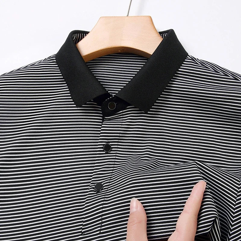 2024 Men's New Striped Cotton Business Casual Short Sleeved POLO Shirt Fashion Short Sleeved Comfortable and Breathable Top