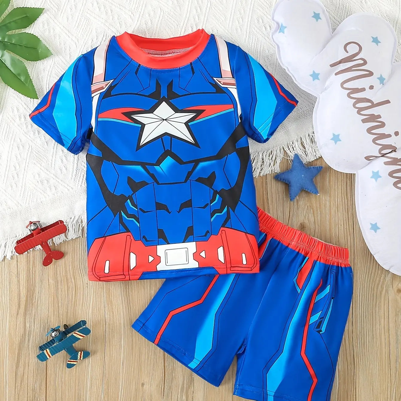 2024 Kids Clothes 2pcs Boys Funny Cartoon Graphic Print T-Shirt Shorts Set Stylish Comfortable Summer Children Dresses
