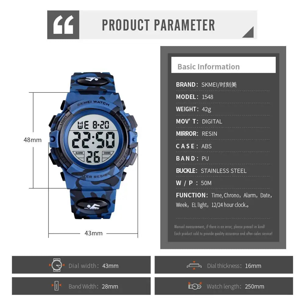SKMEI 5bar Waterproof Colorful Lights Camouflage Boy Wristwatches Fashion Kids Watches Sports Children's Watch relogio infanti