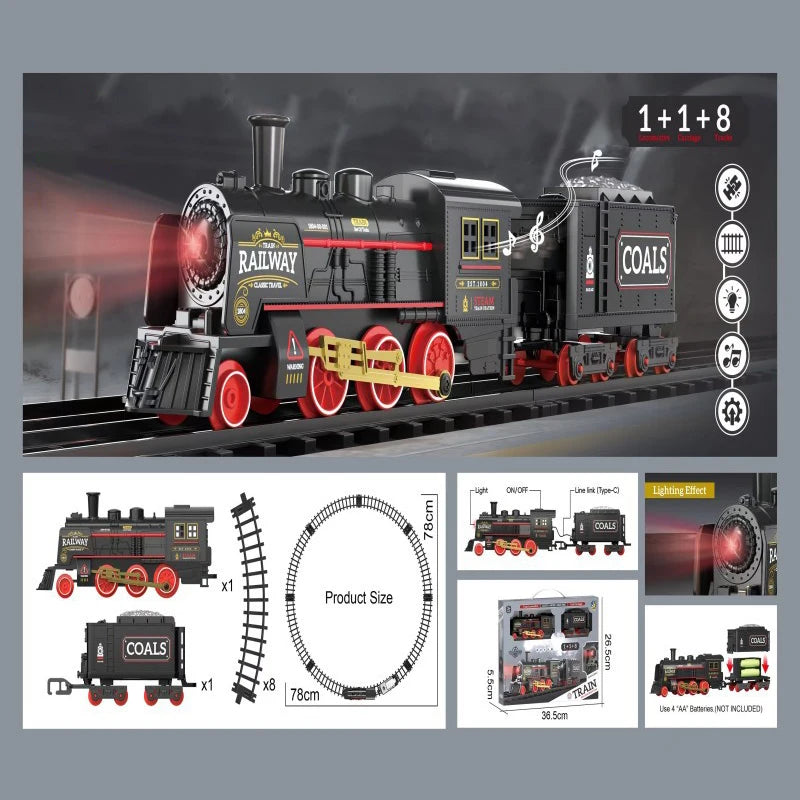 Simulation Classical Steam Train Toy Retro Railway Track Car Set Small Freight Train With Light Music Toys for Kid Birthday Gift