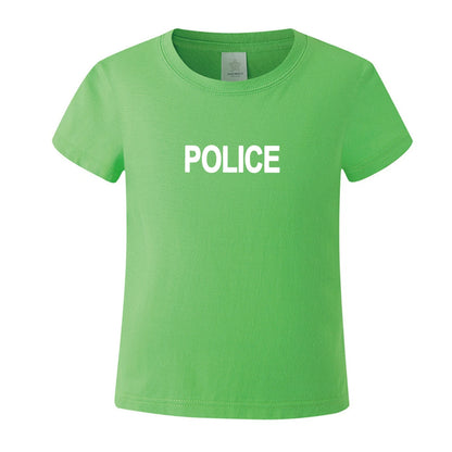 POLICE T-Shirt Kids Cosplay Fancy Dress Costume Children Unisex Summer Tshirt Letter Print Fashion Cotton Tee