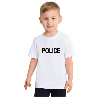 POLICE T-Shirt Kids Cosplay Fancy Dress Costume Children Unisex Summer Tshirt Letter Print Fashion Cotton Tee