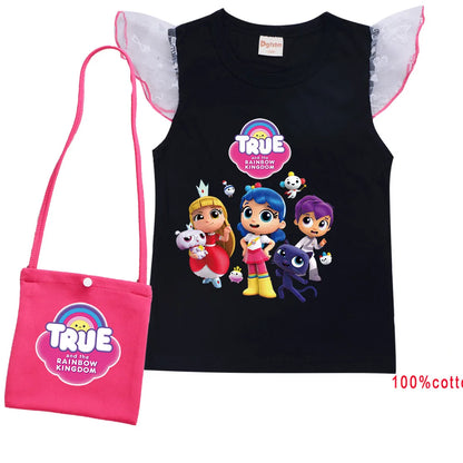 Cue Cartoon True and The Rainbow Kingdom T Shirt with Bag Kids Summer Clothes Baby Girls Lovely Tees Teen Boys Youth T-Shirt Top