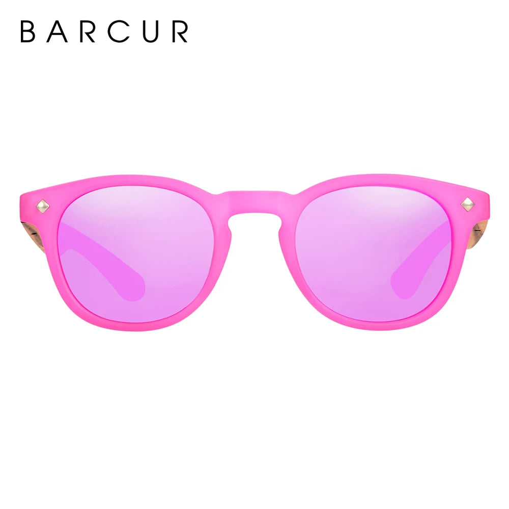BARCUR Polarized Sunglasses Round Boy Girl Zebra Wood Sun glasses Cat eyes UV400 Eyewear Oculos Gafas De Sol