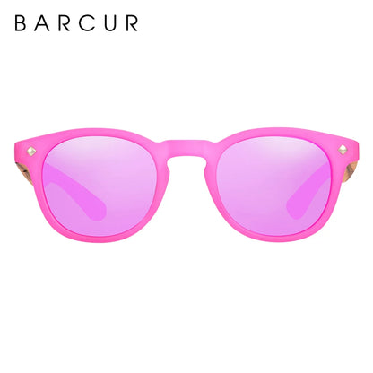 BARCUR Polarized Sunglasses Round Boy Girl Zebra Wood Sun glasses Cat eyes UV400 Eyewear Oculos Gafas De Sol