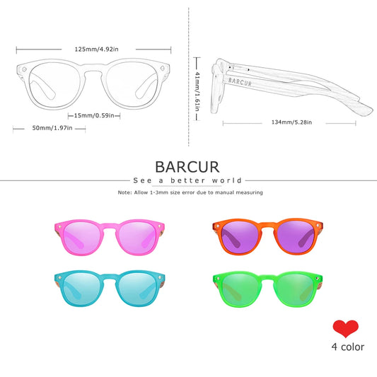 BARCUR Polarized Sunglasses Round Boy Girl Zebra Wood Sun glasses Cat eyes UV400 Eyewear Oculos Gafas De Sol