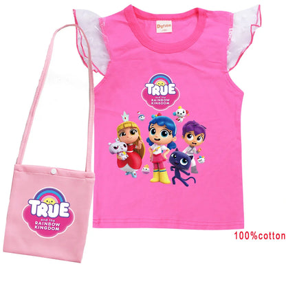 Cue Cartoon True and The Rainbow Kingdom T Shirt with Bag Kids Summer Clothes Baby Girls Lovely Tees Teen Boys Youth T-Shirt Top