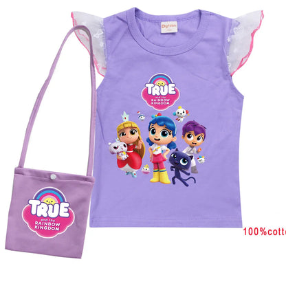 Cue Cartoon True and The Rainbow Kingdom T Shirt with Bag Kids Summer Clothes Baby Girls Lovely Tees Teen Boys Youth T-Shirt Top