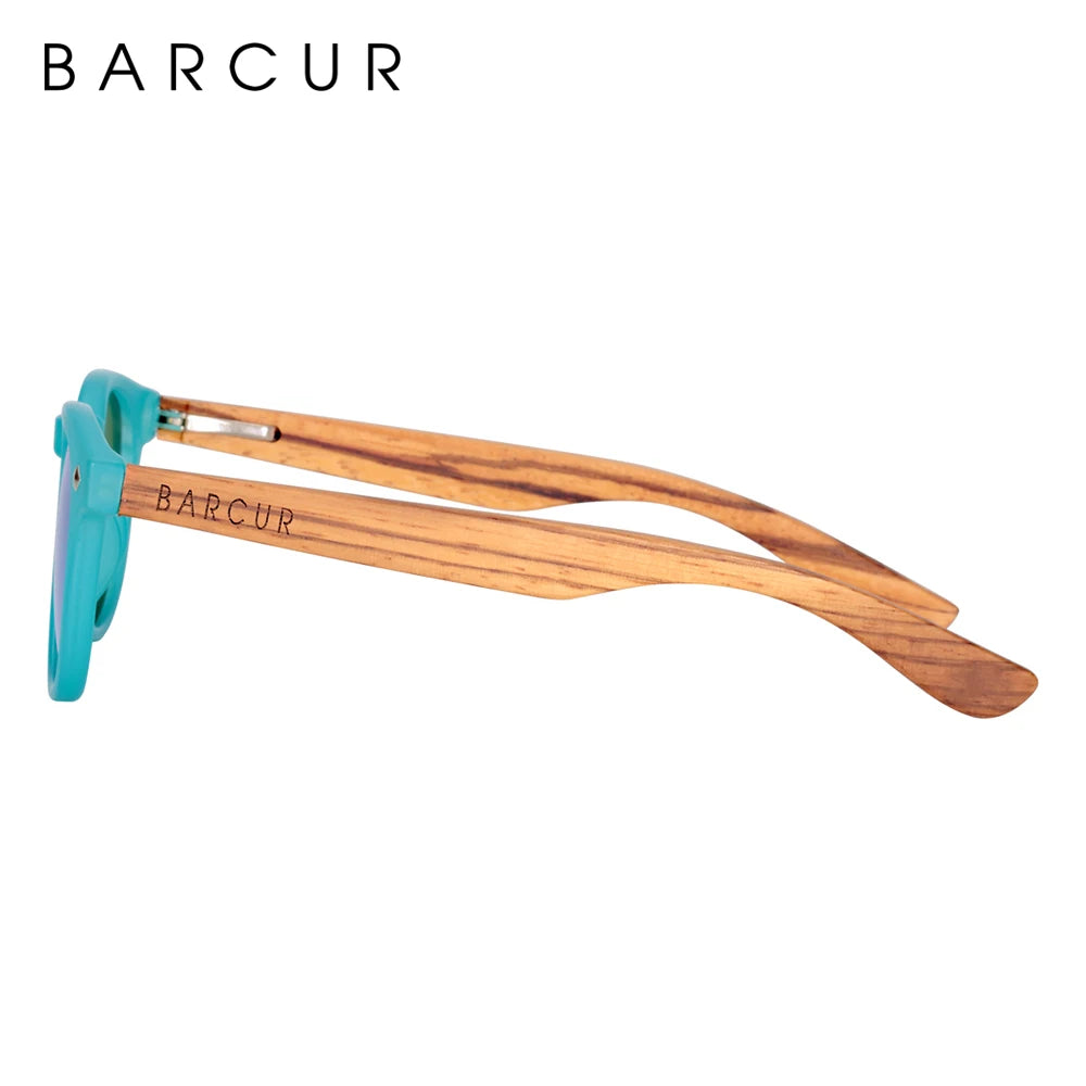 BARCUR Polarized Sunglasses Round Boy Girl Zebra Wood Sun glasses Cat eyes UV400 Eyewear Oculos Gafas De Sol