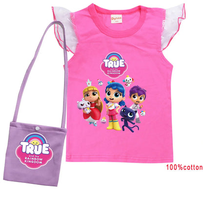 Cue Cartoon True and The Rainbow Kingdom T Shirt with Bag Kids Summer Clothes Baby Girls Lovely Tees Teen Boys Youth T-Shirt Top