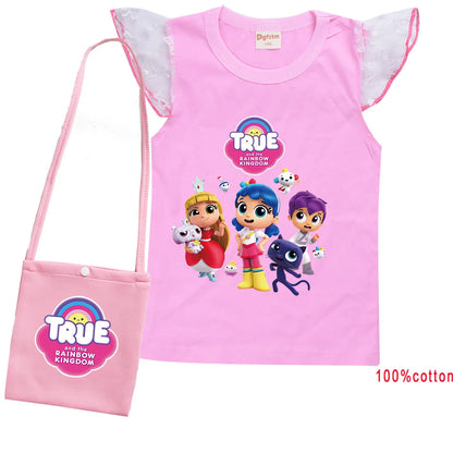 Cue Cartoon True and The Rainbow Kingdom T Shirt with Bag Kids Summer Clothes Baby Girls Lovely Tees Teen Boys Youth T-Shirt Top