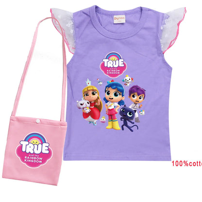 Cue Cartoon True and The Rainbow Kingdom T Shirt with Bag Kids Summer Clothes Baby Girls Lovely Tees Teen Boys Youth T-Shirt Top
