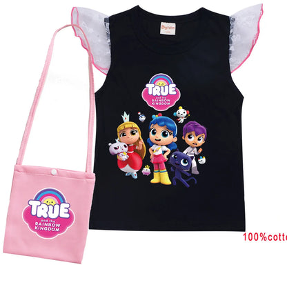 Cue Cartoon True and The Rainbow Kingdom T Shirt with Bag Kids Summer Clothes Baby Girls Lovely Tees Teen Boys Youth T-Shirt Top