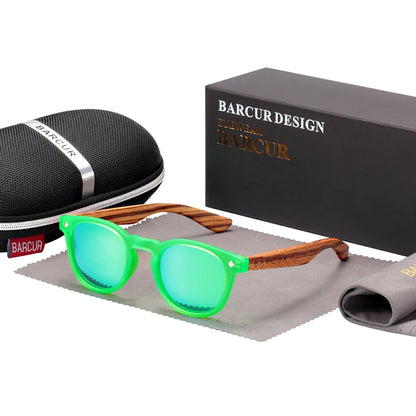 BARCUR Polarized Sunglasses Round Boy Girl Zebra Wood Sun glasses Cat eyes UV400 Eyewear Oculos Gafas De Sol