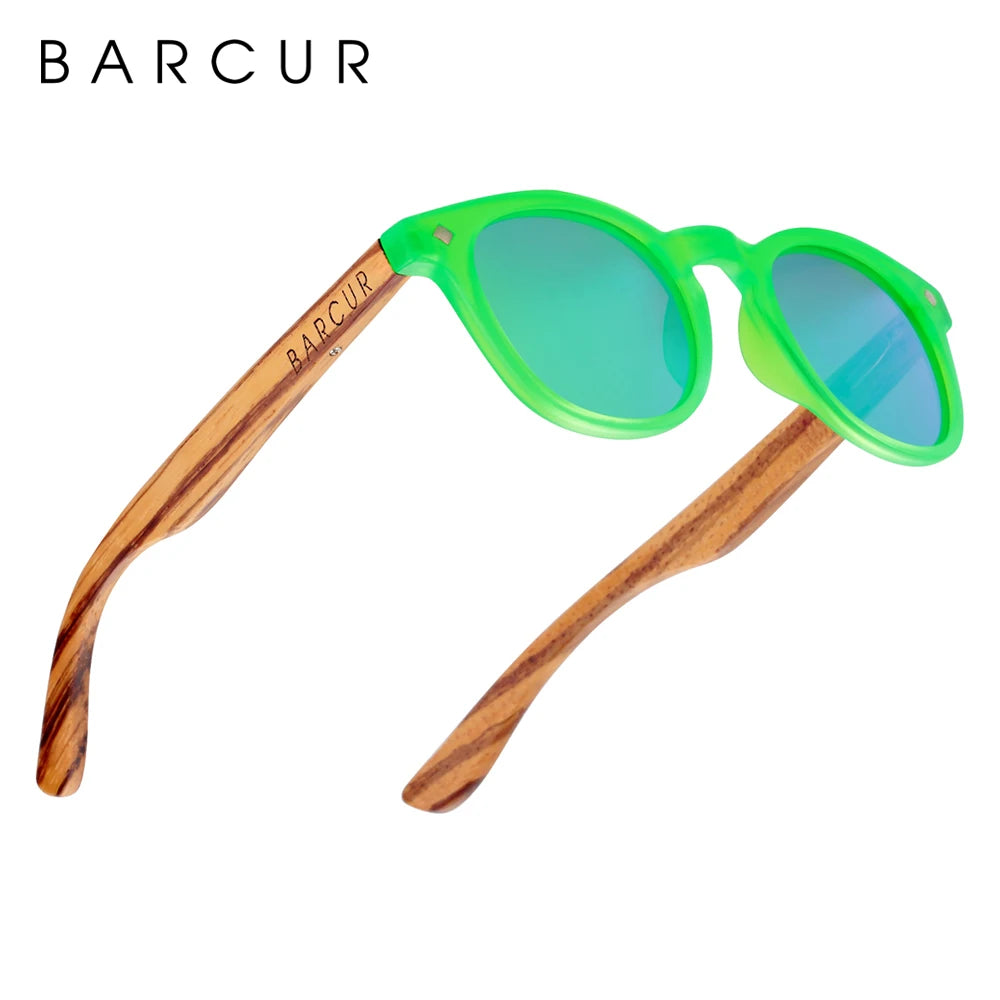 BARCUR Polarized Sunglasses Round Boy Girl Zebra Wood Sun glasses Cat eyes UV400 Eyewear Oculos Gafas De Sol