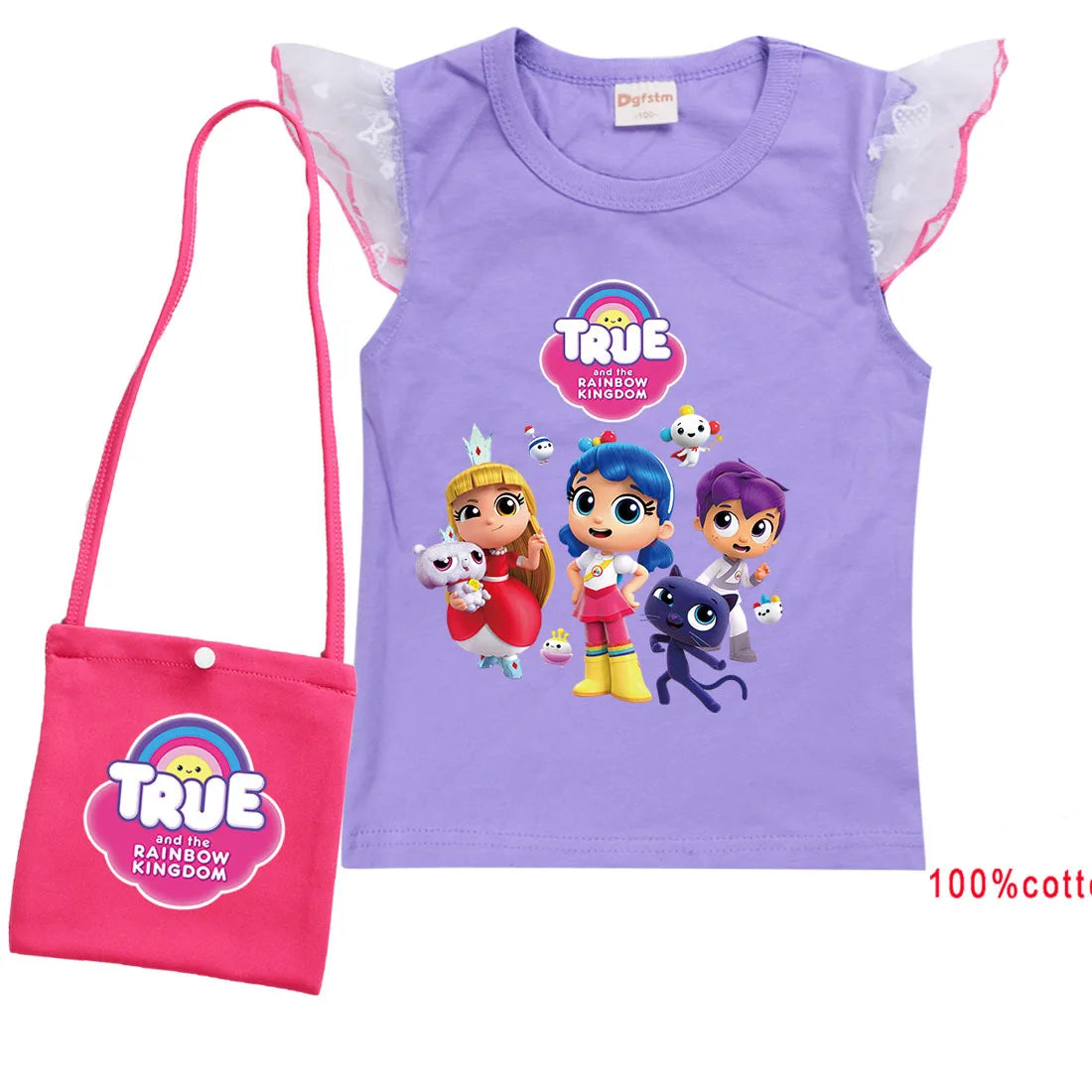 Cue Cartoon True and The Rainbow Kingdom T Shirt with Bag Kids Summer Clothes Baby Girls Lovely Tees Teen Boys Youth T-Shirt Top