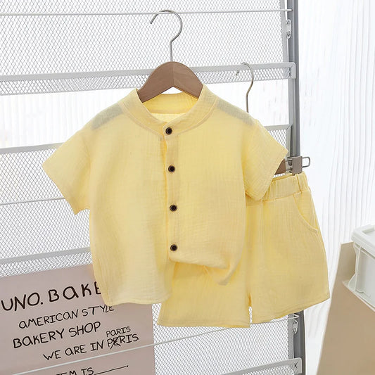 1Set Summer Boys Girls Clothing Sets Solid Pure Cotton T-shirts+Elasctic Shorts Kids Clothes Children Casual Clothing Sets