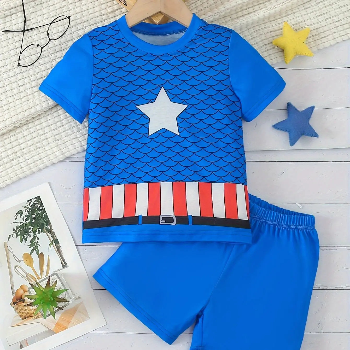 2024 Kids Clothes 2pcs Boys Funny Cartoon Graphic Print T-Shirt Shorts Set Stylish Comfortable Summer Children Dresses