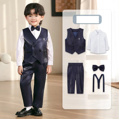 2025 Kids Sping Summer Evening Party Vest Dress Boys Formal Violin Piano Performance Suit Children Photograph Wedding Costume