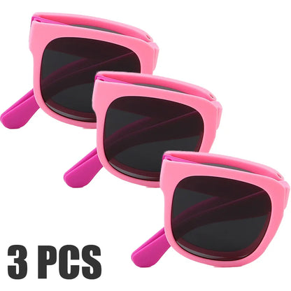3PCS Foldable Sunglasses for Kids Boys Girls Outdoor Travel Goggle Shades Eyewear Square Frame UV400 Sun Glasses for Children