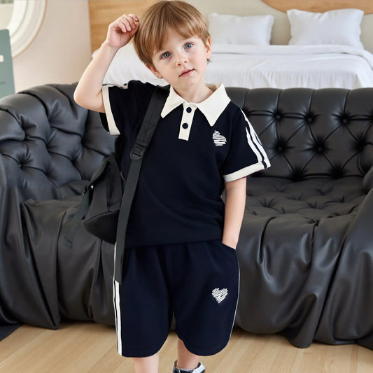 2025 Summer Children Boys 2PCS Clothes Set Cotton Love Little Boy Polo Shirts Suits Loose Casual Shorts Infant Baby Boys Outfits