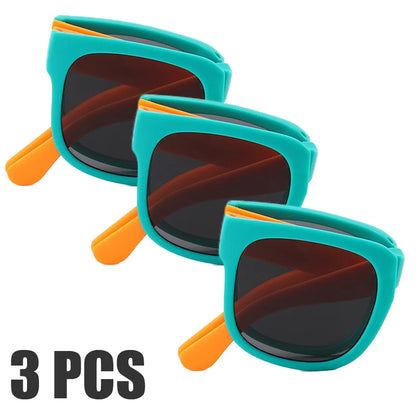 3PCS Foldable Sunglasses for Kids Boys Girls Outdoor Travel Goggle Shades Eyewear Square Frame UV400 Sun Glasses for Children