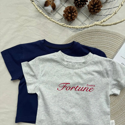 Korean Version Ins English Letter Round Neck Short Sleeved Shirt for Boys and Girls, Summer Style, Breathable Cotton Daily Style