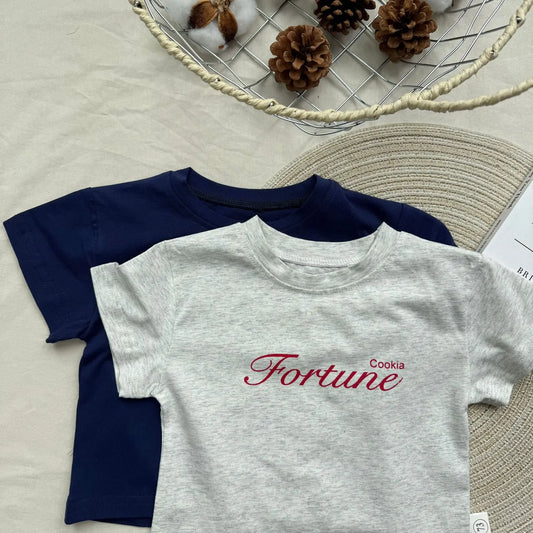 Korean Version Ins English Letter Round Neck Short Sleeved Shirt for Boys and Girls, Summer Style, Breathable Cotton Daily Style