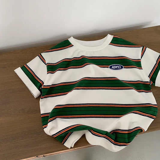 2-10 Years Children's Striped T-shirts Boys Girls Kids Summer New Tees Cotton Loose T Shirt Casual Kids Tops Children Clothes