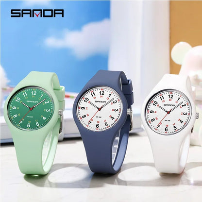 SANDA 3253 Fashion Ladies Silicone Children's Watch Girl Cute Cartoon Quartz Watch Kids Watches Women Boys Girl Gifts Relogios