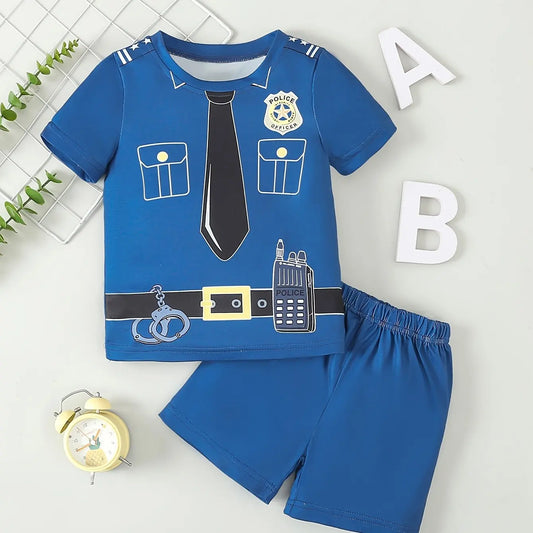 2024 Kids Clothes 2pcs Boys Funny Cartoon Graphic Print T-Shirt Shorts Set Stylish Comfortable Summer Children Dresses