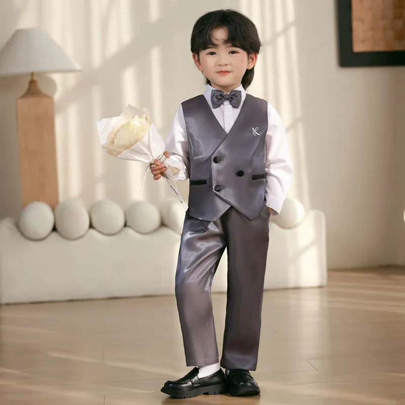 2025 Kids Sping Summer Evening Party Vest Dress Boys Formal Violin Piano Performance Suit Children Photograph Wedding Costume