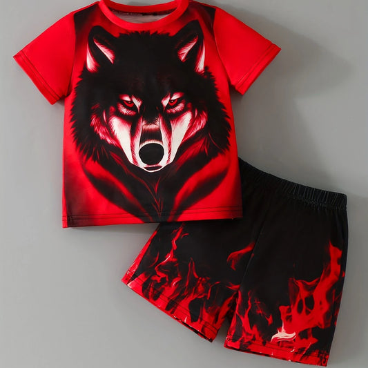 2024 Kids Clothes 2pcs Boys Funny Cartoon Graphic Print T-Shirt Shorts Set Stylish Comfortable Summer Children Dresses