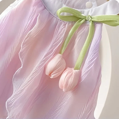 Adorable Baby Girls' Tulip Decor Inspired Iridescent Halter Sling Princess Romper Dress Soft and Soft for 0 - 2 Y girls dress