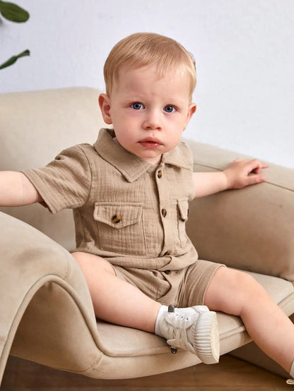 Summer Baby Boy Outdoor Fashion Casual Comfortable Single-breasted Shirt Collar